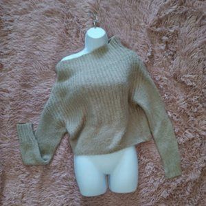 Beige oversized off-the-shoulder sweater, size small